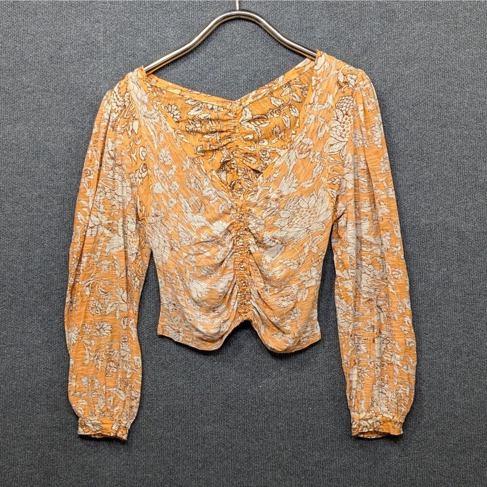 Free People Top Womens Large Say The Word Ruffle Pullover Floral Cropped Ruched